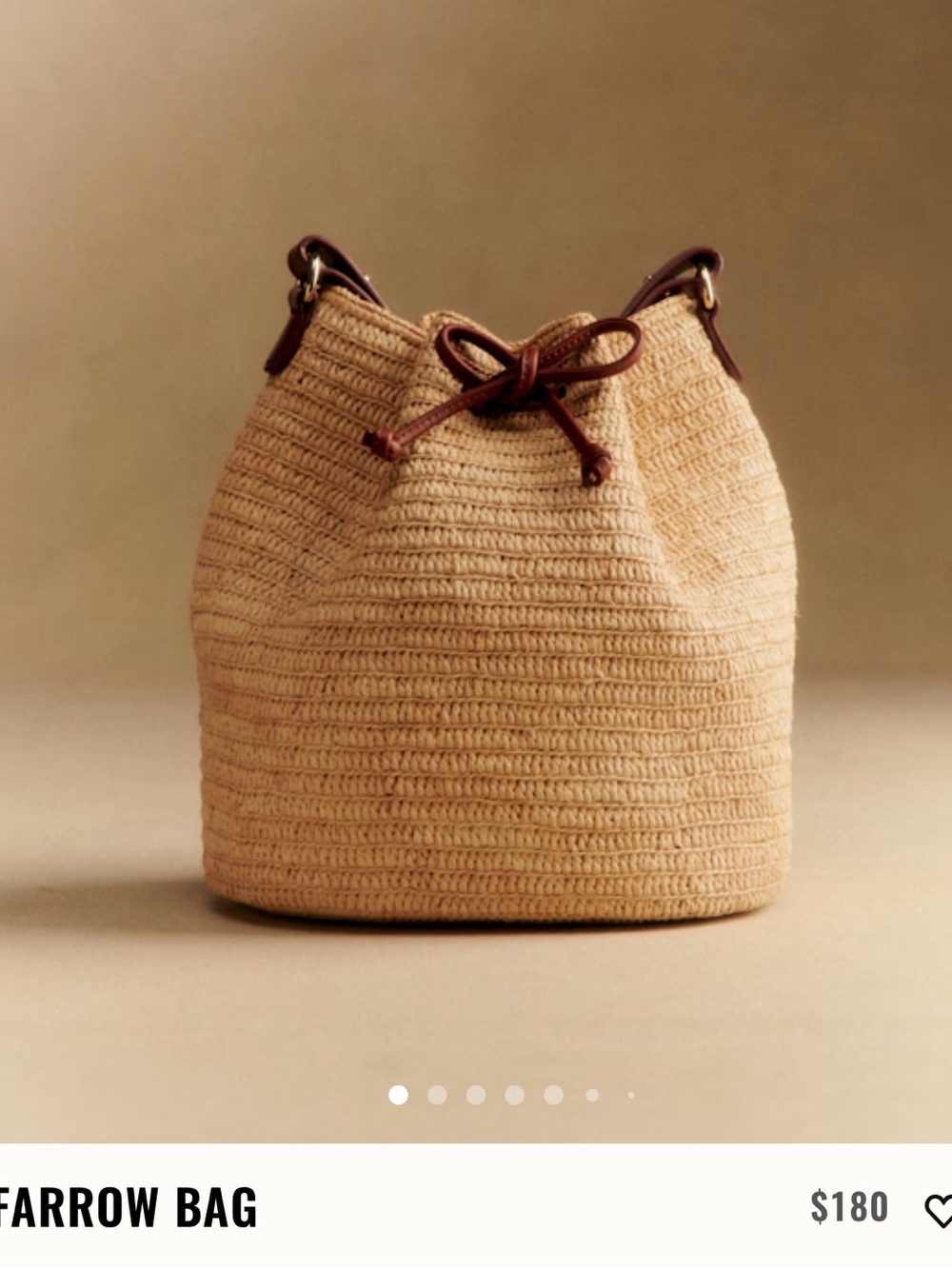 Sezane Straw Drawstring Hobo Bag - Tan with Brown Trim